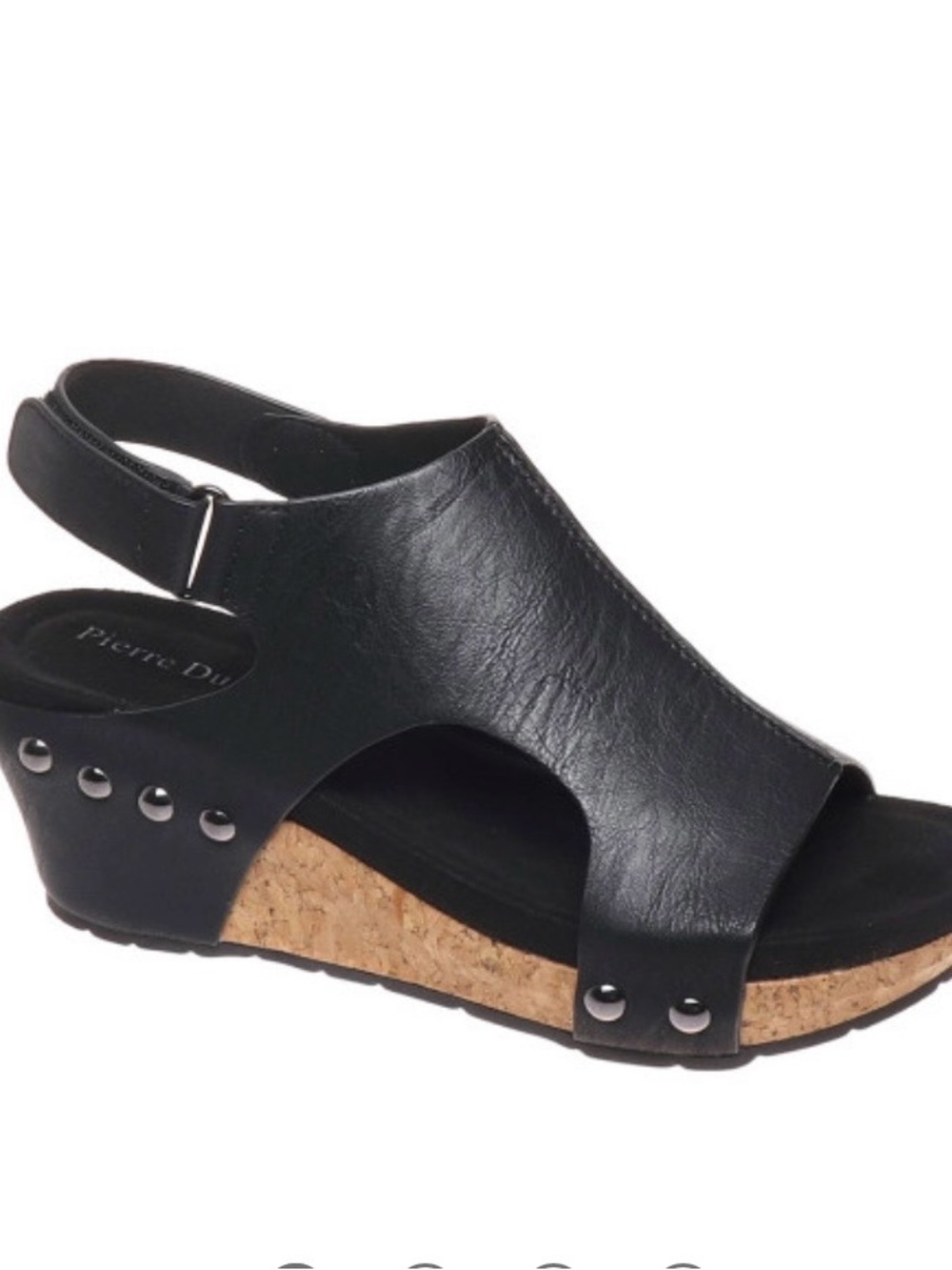 Pierre Dumas Black Cork Wedge Slingback Sandal